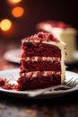 A red velvet cake with a blur background