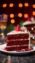 A red velvet cake with a blur background