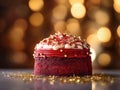 A red velvet cake with a blur background