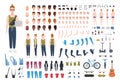 Modern redhead teenage boy constructor or DIY kit. Collection of teenager`s body parts, poses, facial expressions