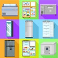 Modern refrigerator icon set, flat style