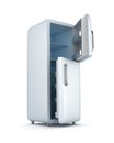 Modern refrigerator with opened doors. on white Royalty Free Stock Photo