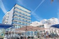 PLAYA DE PALMA, SPAIN - October 12, 2019: Modern renovated hotel on coastline of Playa de Palma, Mallorca to relax at pool and bea