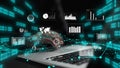 Futuristic Data Analysis with Graphs and Charts in a Digital Environment Over a Laptop Keyboard and Data Streams xenic Royalty Free Stock Photo