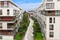 Modern residential apartment with flat building exterior with outdoor facilities Royalty Free Stock Photo