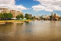 Modern residential area on the riverbank