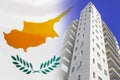 Modern residential building on background of flag Cyprus