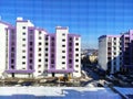 A modern residential building with a colorful facade. Beautiful facade in a modern residential building