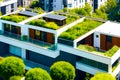 Modern residential building with green roof and balcony generated by ai