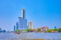 The modern hotels, business centres and residential buildings on the bank of Chao Phraya river in Bangkok, Thailand Royalty Free Stock Photo