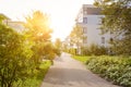 Modern residential buildings with new apartments in a green residential area Royalty Free Stock Photo