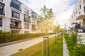 Modern residential buildings with outdoor facilities, Facade of new low-energy houses Royalty Free Stock Photo