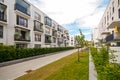 Modern residential buildings with outdoor facilities, Facade of new low-energy houses Royalty Free Stock Photo