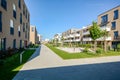Modern residential buildings with outdoor facilities, Facade of new low-energy houses Royalty Free Stock Photo