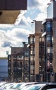 Modern residential buildings. Sunny day. Reflections in windows.