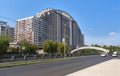 The modern residential complex Arco di Sole in Moscow on the bank of the river Yauza: Moscow, Russia - 09 August, 2021 Royalty Free Stock Photo