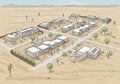 Modern residential development in a desert landscape. Features rectangular, flat- Royalty Free Stock Photo