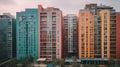 Modern residential high rise buildings with colorful facades