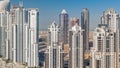 Modern residential and office complex with many towers aerial timelapse at Business Bay, Dubai, UAE. Royalty Free Stock Photo