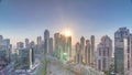 Modern residential and office complex with many towers aerial timelapse at Business Bay, Dubai, UAE. Royalty Free Stock Photo