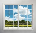 Residential window with lake and forest view