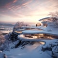 Modern Resort in winter with sunset view