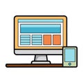 Modern responsive web development computer setup with sleek monitors, Royalty Free Stock Photo