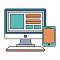 Modern responsive web development computer setup with sleek monitors, Royalty Free Stock Photo