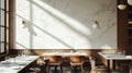 Modern Restaurant Interior with Marble Walls and Natural Light Royalty Free Stock Photo