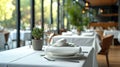 modern restaurant white tables