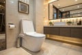 Modern interior of restroom with ceramic toilet bowl Royalty Free Stock Photo