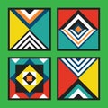 Modern retro colorful and vivid colors geometrical square tiles frames pattern set on green Royalty Free Stock Photo