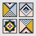 Modern retro colors geometrical triangle and square tiles frames pattern set on gray