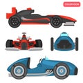 Modern and retro sport racing cars color flat icons set Royalty Free Stock Photo