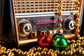 Radio receiver in retro style with christmas decorations Royalty Free Stock Photo