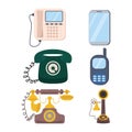 Modern and retro telephones icon big set Cell, smartphones, mobile vector illustration design isolated