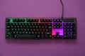 Modern RGB Keyboard On Purple, Top View