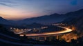 Modern road in mountains at night, landscape with highway and rocks, generative AI