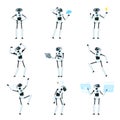 Modern Robot as Programmable Machine Carrying out Series of Actions Vector Set Royalty Free Stock Photo