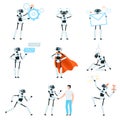 Modern Robot as Programmable Machine Carrying out Series of Actions Vector Set Royalty Free Stock Photo