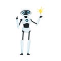 Modern Robot as Programmable Machine Standing with Light Bulb Vector Illustration