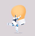 modern robot carrying big light lamp new ideal creative project artificial intelligence concept