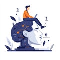 A modern robot connected to the brain of a person. Augmented intelligence, enhancing human intelligence and AI support