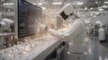 Modern robot engages with interactive digital display