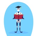 Modern robot graduation cap holding book artificial intelligence education concept cartoon character full length flat