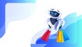 modern robot holding shopping bags special offer shopping sale artificial intelligence concept