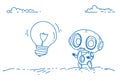 Modern robot inspiration light bulb innovation creative idea artificial intelligence technology concept sketch doodle