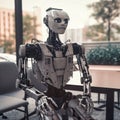 modern robot at an interview with people, generative AI Royalty Free Stock Photo