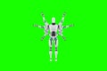 Modern Robot with multiple arms, multifunctional robot isolated on green background. Concept of process automation, artificial