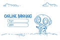 Modern robot online banking website payment protection security concept artificial intelligence horizontal sketch doodle